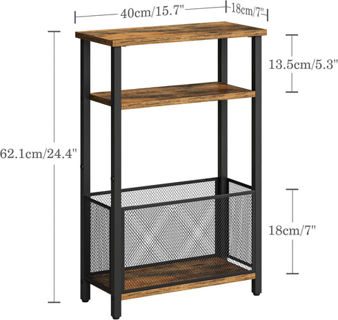 MMEOLUOOK 3 MLBZ22RB Narrow Side Table with Storage Basket Skinny End Tables for Smalls Spaces Tier Sofa Table Small