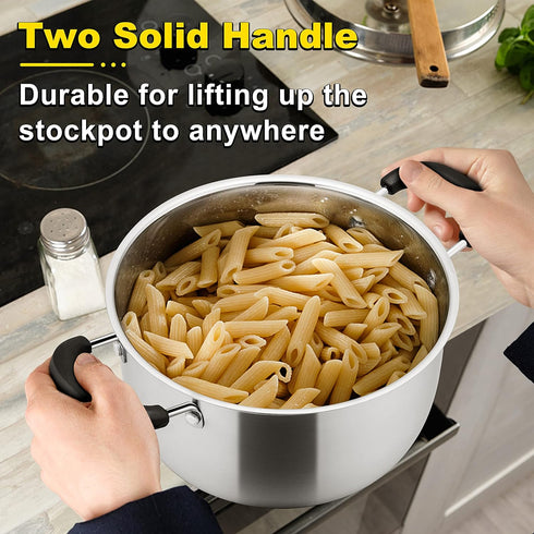 E-far 4 Quart Stock Pot, Stainless Steel Soup Pot with Glass Lid, Heavy Duty, Dishwasher Safe, Rust Free