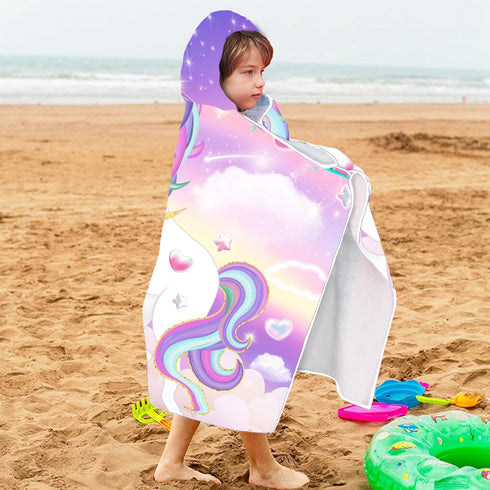 FUTBU 30x50, Unicorn Hooded Beach Towel, Unicorn Kids Hooded Poncho Towel for Girls, Cute Cartoon Soft Absorbent Bath