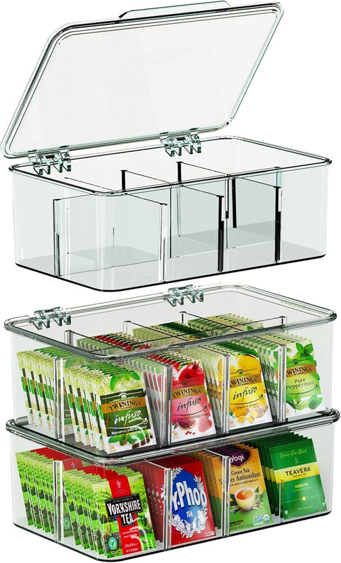 Utopia Home 3 Pack Stackable Tea Bag Organizer with Lid, Multi-Functional Kitchen Storage for Tea Bags