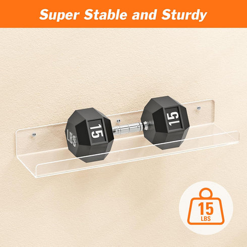 Dooiclear 6 Pack 15" Floating Shelves for Wall, Clear Book Shelf, Acrylic Floating Wall Shelf, Display Shelves