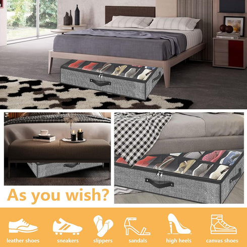 Under Bed Shoe Storage Organizer, Fits 12 Pairs, Underbed Shoe Container Solution with Clear Window
