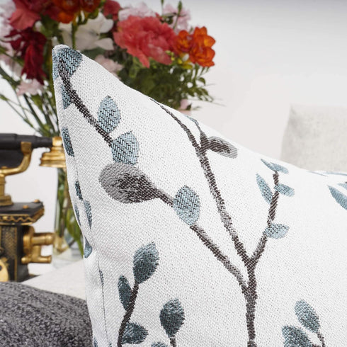 YOUR SMILE Classical Embroidery Jacquard Chenille Decorative Throw Pillow Case, 12x20 inch, Teal Leaf