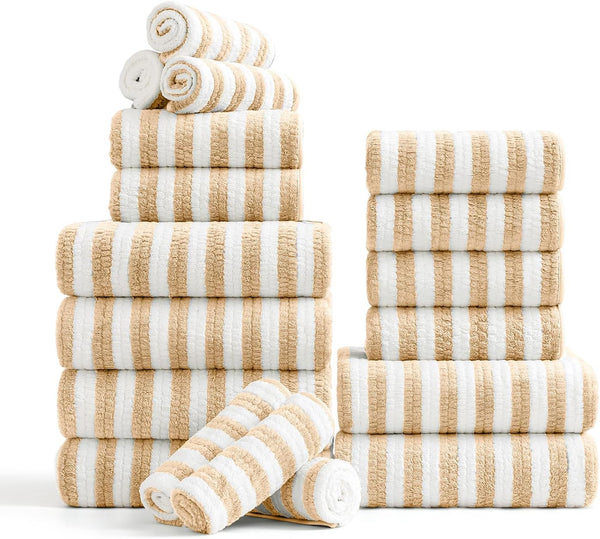 18-Piece Microfiber Bath Towels Set - 6 Bath Sheet, 6 Hand Towels,