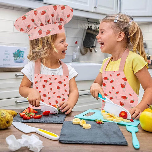 Adjustable Kids Chef Hat and Apron, Toddler Aprons with Pocket for Cooking Baking, Girls Boys