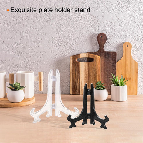 uxcell 4" Plastic Plate Stands, Display Easels for Card, Photo Frame, Desktop, Black, 6 Pcs