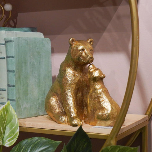 8 4 6.5 Inch Guichifun Kissing Bear Statues Collectible Figurines - Resin Gold Mother and Baby Bear Statues for Home