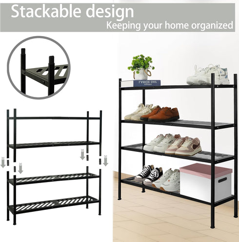 2 35 Inches Closet, Shoe Rack - Metal Shoe Organizer Tier Shoes Shelf Storage, Stackable Long Show Stand Holder