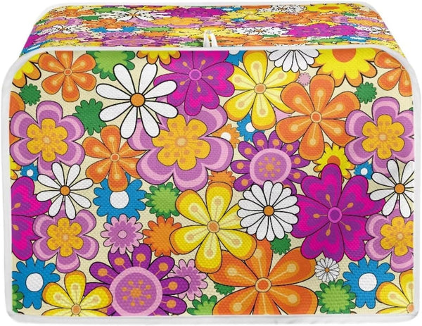 Daisy Print Food Toaster Cover, Multicolor Floral 2 Slice Wide Slot, Anti-dust Small Appliance Cover