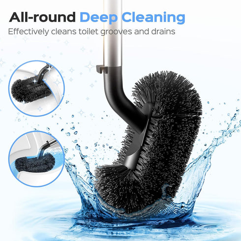 Set: 2 1 HAMITOR Toilet Plunger and Brush in Stainless Steel Rustproof Combo with Deep Cleaning Curved Bristles - Heavy
