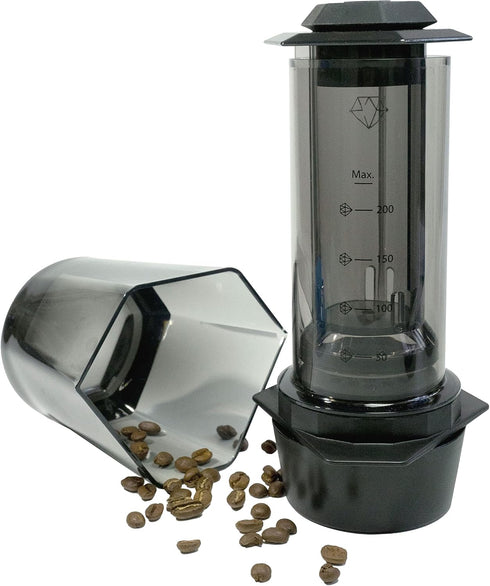 COFFEEOLOGY PRESS, Portable Coffee Maker with Chamber, Plunger, Reusable Filters, Mild and Bold Settings