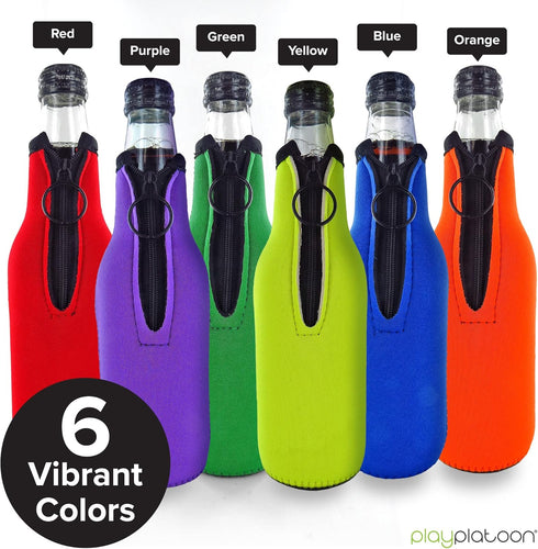 Cozy 12 oz 6 Pack Play Platoon Beer Bottle Cooler Sleeves for Party - Collapsible Neoprene Insulators - Insulated Beer