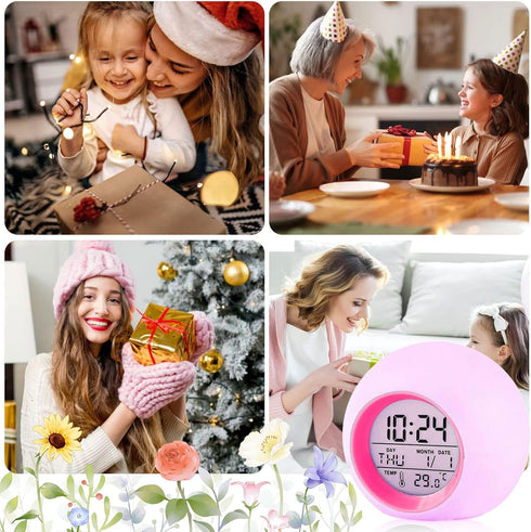 Tarklanda Kids Alarm Clock, Moon Stars Projector Alarm Clock with 7 Color Changing Night Light