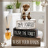 Moucuny 4 Set Pcs Highland Cow Bathroom Decor Funny Rustic Wooden Tiered Tray Signs with Highland Cow Toilet Figurine