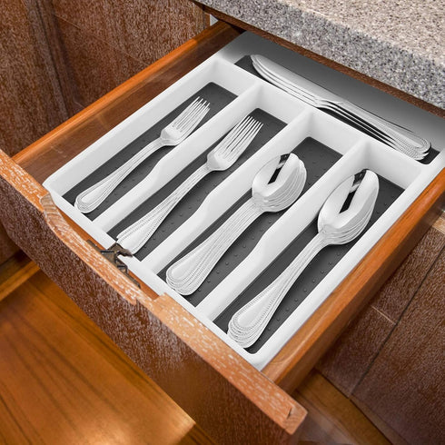 HaWare Silverware Tray for Drawer, Flatware Organizer with Soft Grip Lining and Non-slip Rubber Feet