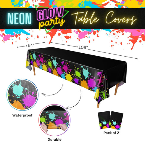 Blue Orchards Glow Party Table Covers, Pack of 2, 54"x108" XL, Glow in The Dark Decorations, Neon Table Cloths