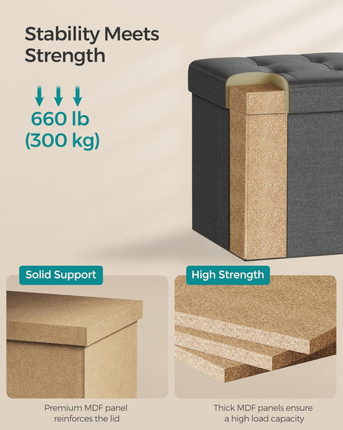 15 Inches 660 lb, ULSF27Z SONGMICS Storage Ottoman, Foldable Small Ottoman Foot Rest, Foot Stool, Cube Ottoman
