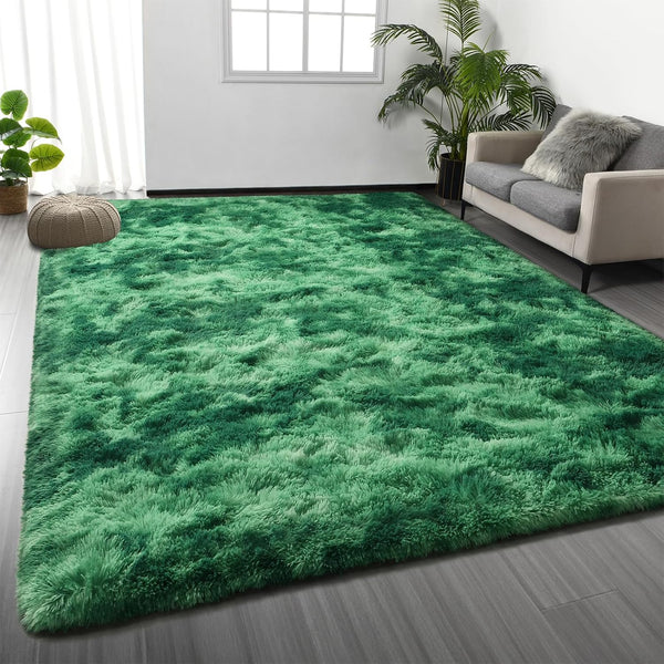 Shag Area Rug, 4 X 6 Tie-Dyed Plush Fuzzy Indoor Carpet for Living Room, Ultra Soft Emerald Green