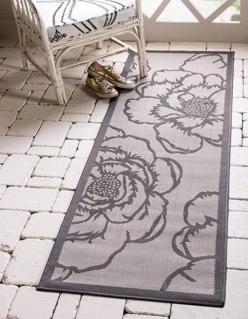 Unique Loom Outdoor Botanical Collection Area Rug - Rose, Gray/Silver (2' x 6' 1" Runner)
