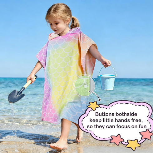 2-6, 100% Catalonia Mermaid Hooded Poncho Towel for Toddler Aged Cotton, Absorbent Girls Bath Towel, Kids Swim Towel at