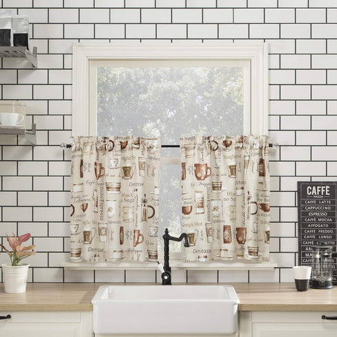No. 918 Bristol Coffee Shop Semi-Sheer Rod Pocket Kitchen Curtain Valance and Tiers Set, 54" x 24", Ivory Off-White