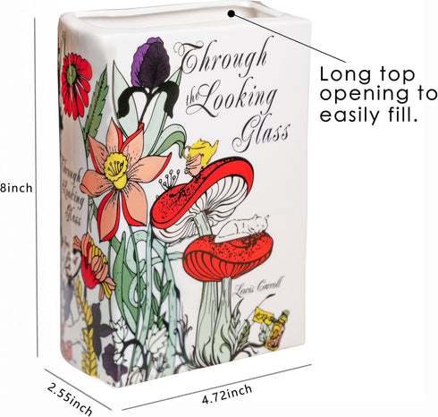 Ceramic Book Vase for Flowers, Home Decor - Cute Bookshelf Decor, Book Lovers Gift - Unique Large Accent