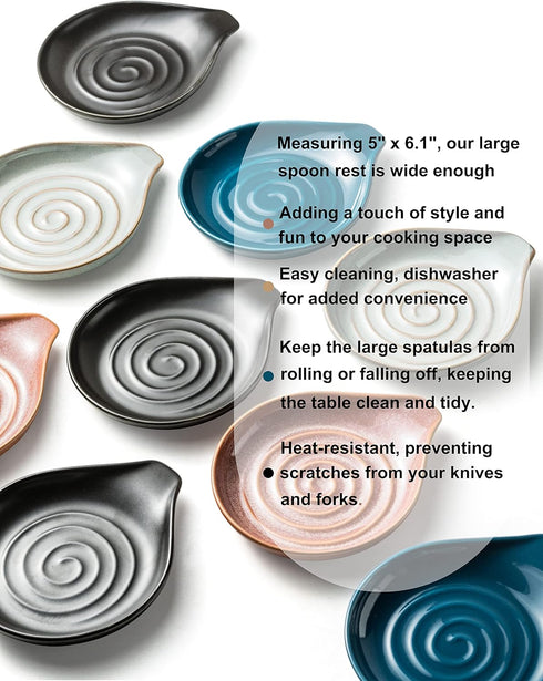 Spoon Rest - Ceramic Cooking Spoon Holder for Kitchen Counter, Large Utensil Rest for Spoons, Ladles, Tongs, Spatula, 5