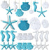 Jetec 26 Pcs Beach Ocean Themed Christmas Ornaments, Bulk Resin Starfish & Seashell Decorative Nautical Ornaments for