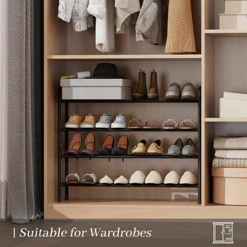 AUGOHCMIL 4-Tier Closet, Expandable Shoe Rack, Metal Small Shoe Rack, Adjustable Shoes Organizer, Storage Shelf