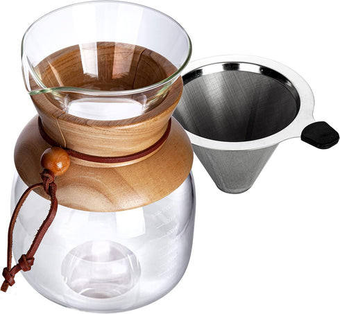 AGOGO Pour Over Coffeemaker Dripper, High Capacity 10 Cup Carafe with 304 Stainless Steel Filters