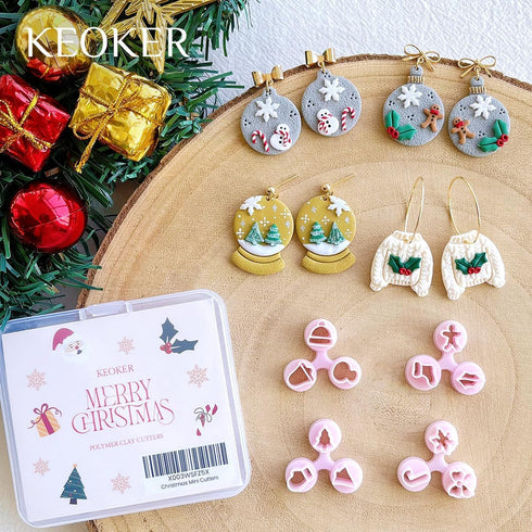 Keoker Mini Christmas Polymer Clay Cutters for Earrings, Christmas Tree and Holiday Designs
