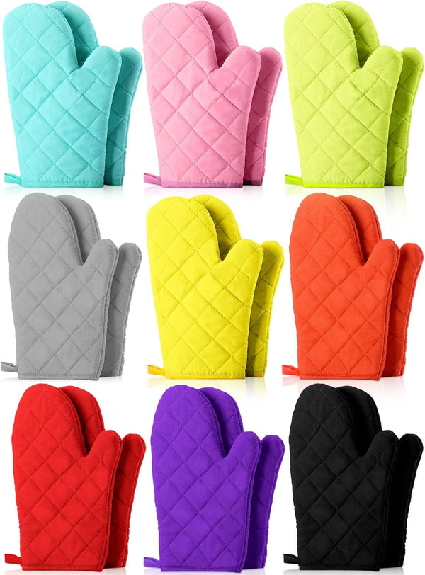 Nuogo 9 Pair Oven Mitts - Quilted Terry Cloth Lining Extra Long Heat Resistant Kitchen Gloves, 11 Inch