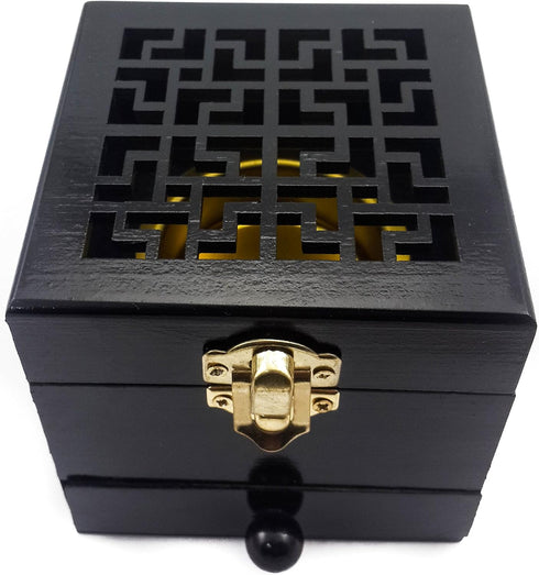 Nazareth Store Black Wood Incense Burner Holder, Natural Ash Wood Box Distiller for Aromatherapy