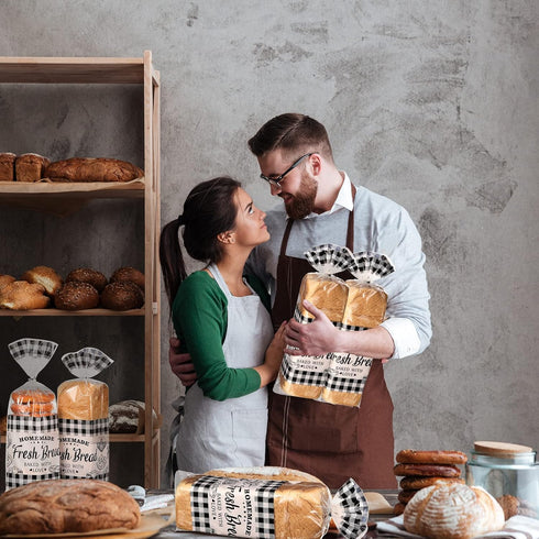 50 10 20 Inch Sabary Pcs Homemade Bread Bags with Ties Black Buffalo Plaid Bread Loaf Bags Plastic Clear Gift Storage