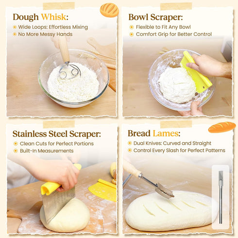 Set, Sourdough Starter Kit with Cotton Rope Banneton Basket & Jar, Bread Baking Supplies and Tools Complete Sourdough