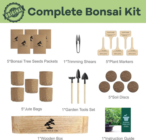LUOJIBIE Bonsai Tree Kit for Beginners - Unique DIY Japanese Bonsai Trees,Crafts for Adults, Ideal Gardening Birthday