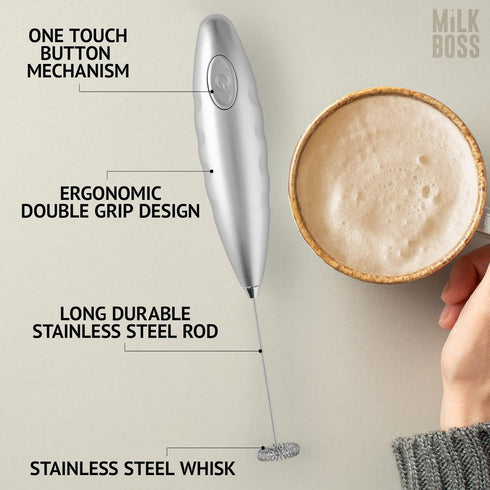 Milk Boss Matcha Whisk - Handheld Electric Stirrer & Drink Mixer, Durable Stainless Steel Matcha Blender