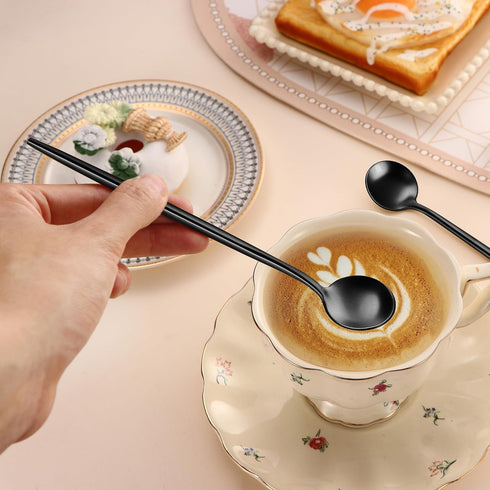 4 PCS 6.7 Inches Satin Black Stainless Steel Coffee Spoons, Iced Tea Spoon, Espresso Stirring Spoon