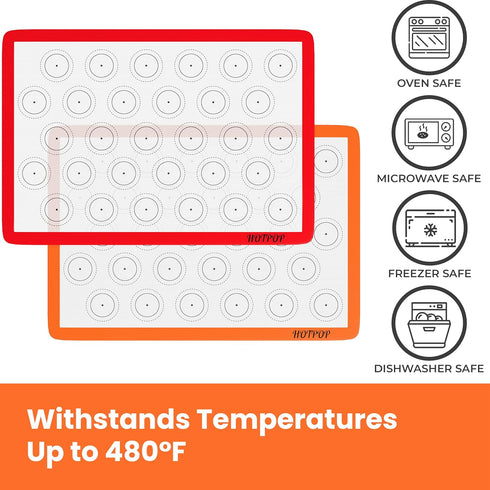 HOTPOP Silicone Baking Sheet Set, 2-Pack, No-Stick Cookie Sheets with Outlined Mats for Macarons, Pastries, Buns, Bread