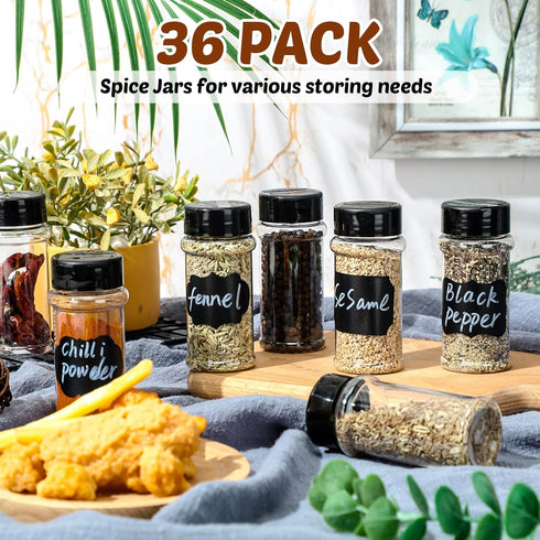 36 Pack 3 oz Eccliy Clear Plastic Spice Jars with Label and Shaker Lids Empty Spice Bottles Seasoning Containers
