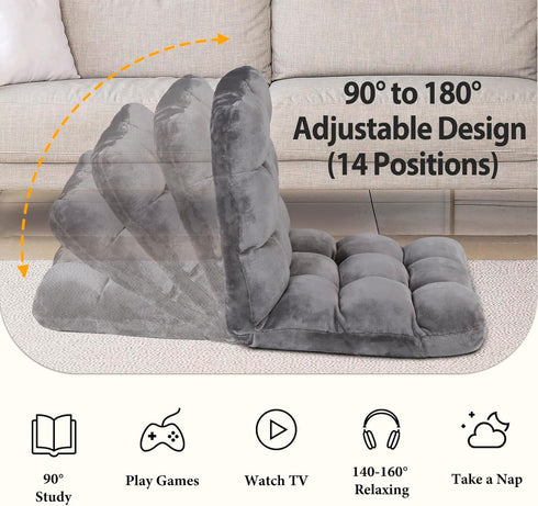 Nouva 14-Position Adjustable Floor Chair Sofa Bed Foldable Cushion Video Gaming Chairs Bean Bag Chair Reading Seating