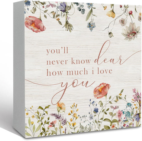 Wildflower Nursery Decor Wooden Sign Desk Decor, Boho Floral Nursery Decorative for