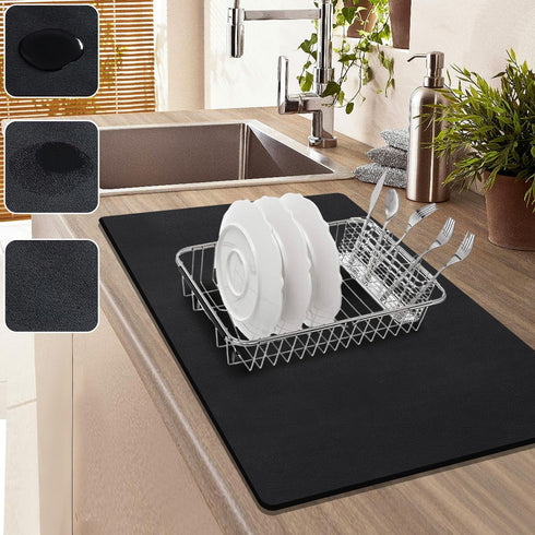 Coffee Mat for Countertop, 24x16" Super Absorbent Large Bar Mat, Quick Dry Black Dish Drying Mat for Kitchen