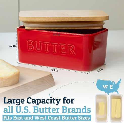PriorityChef Large Butter Dish with Lid - Ceramic Butter Container with Airtight Cover, Butter Keeper for Counter or