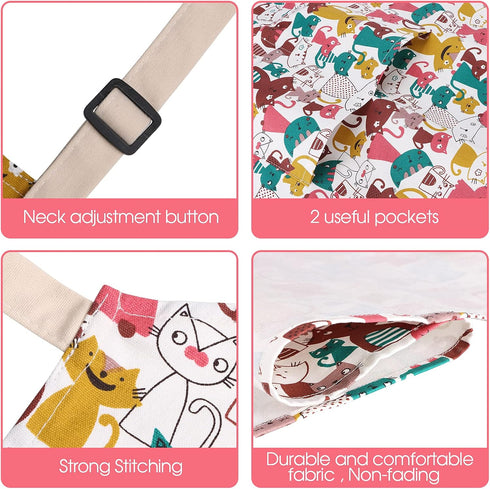 Cute Apron with 2 Pockets for Women - Adjustable Cotton Cooking Baking Apron, Use as Kitchen, Chef, or Garden Apron