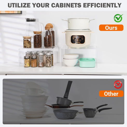 Hampsele Countertop Kitchen(4 Acrylic Kitchen Cabinet Organizer Shelf, Spice Rack, Plate and Cupboard Storage Riser