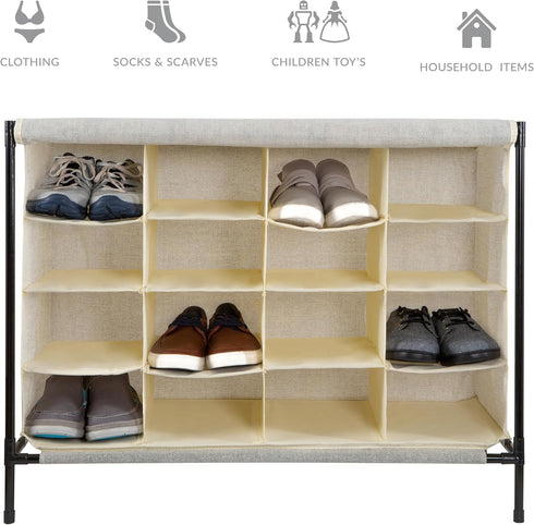 16 Closet Simplify Pair Shoe Rack with Cover | Stackable | Storage & Organization | | Bedroom | Entryway | Beige