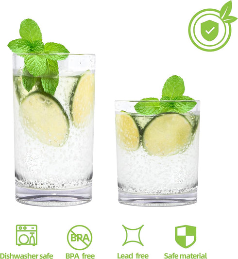 REALWAY Plastic Cups Reusable - Unbreakable Drinking Glasses, BPA Free Dishwasher Safe Drinkware for Kitchen Use