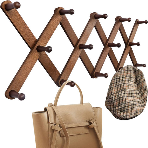 OROPY Wood Accordion Wall Hanger, Expandable Coat Rack Wall Mount with 14