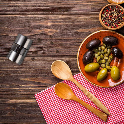 T-mark Premium Sea Salt and Pepper Grinder Set, Spice Mill with Brushed Stainless Steel, Small Portable Ceramic Salt &